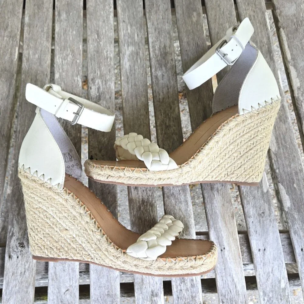 New DOLCE VITA Off White Leather Nilton Wedge Espadrille Sandals Shoes 10 - Picture 2 of 5